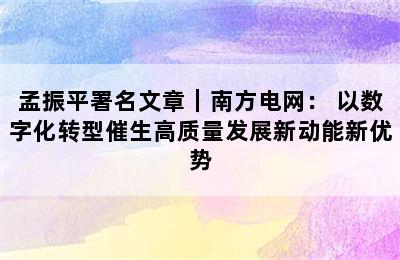 孟振平署名文章｜南方电网： 以数字化转型催生高质量发展新动能新优势